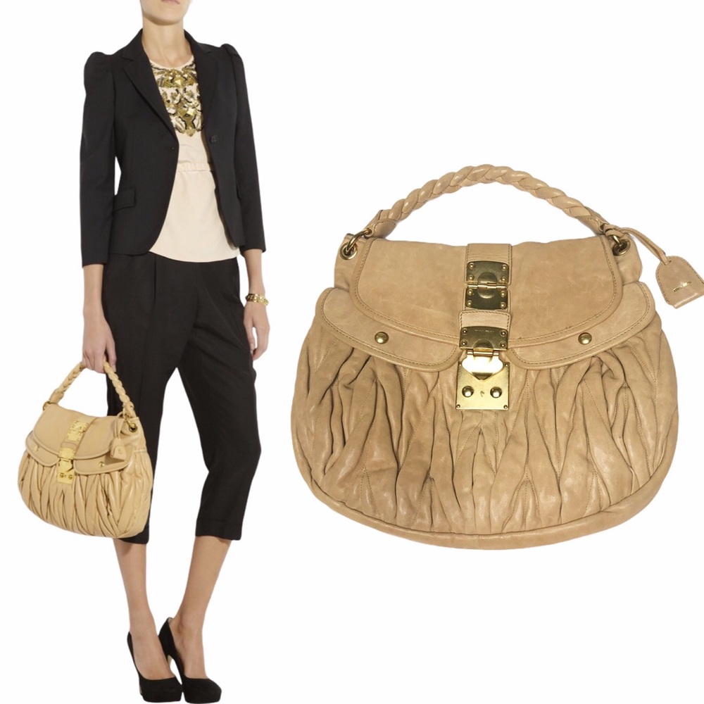 Miu Miu Matelasse Coffer Leather Bag in Sand